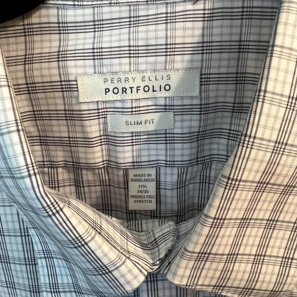 Full Cotton Quality Grey Plaid Button Down // Perry Ellis Slim Fit Men's Size XL - Picture 3 of 6